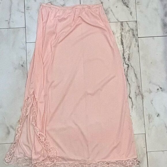 Long Pink Lace Slip Skirt Size L Romanticcore Satin Maxi Skirt - Picture 8 of 11